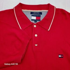 Tommy Hilfiger Mens Red Short Sleeve Collared Knit Polo Shirt XL